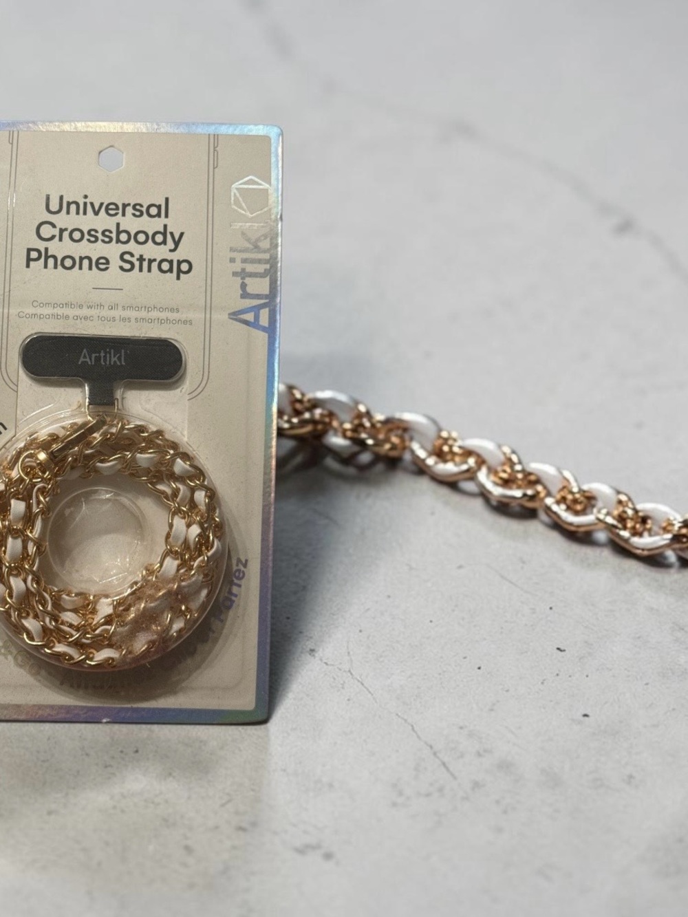 Universal Crossbody Phone Strap - Gold & White